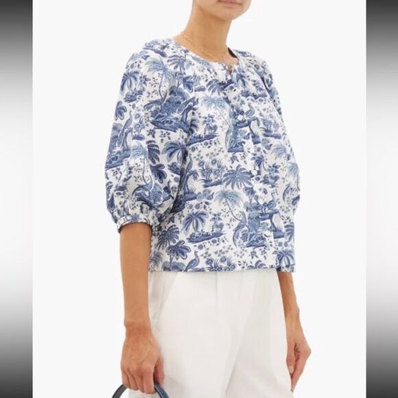 STAUD Chic Blue and White Floral Blouse, XS - Picture 1 of 13